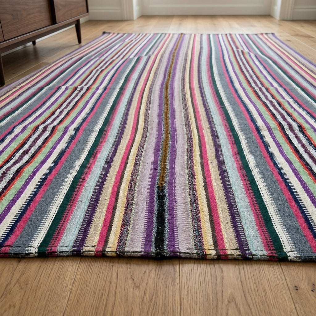 Striped pattern on the Neso vintage kilim rug – handwoven flatweave in Anatolia, Turkey