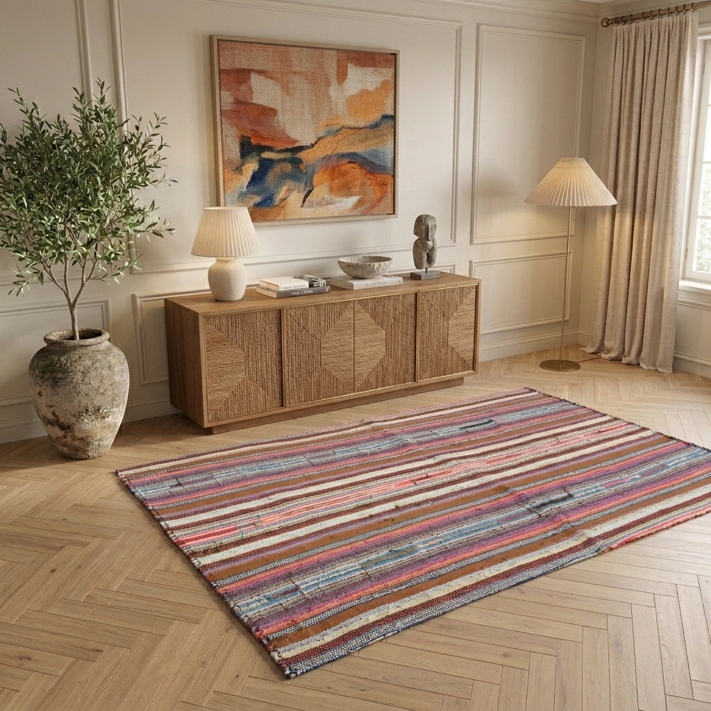 Striped pattern on the Nehirumut vintage kilim rug – handwoven flatweave in Anatolia, Turkey