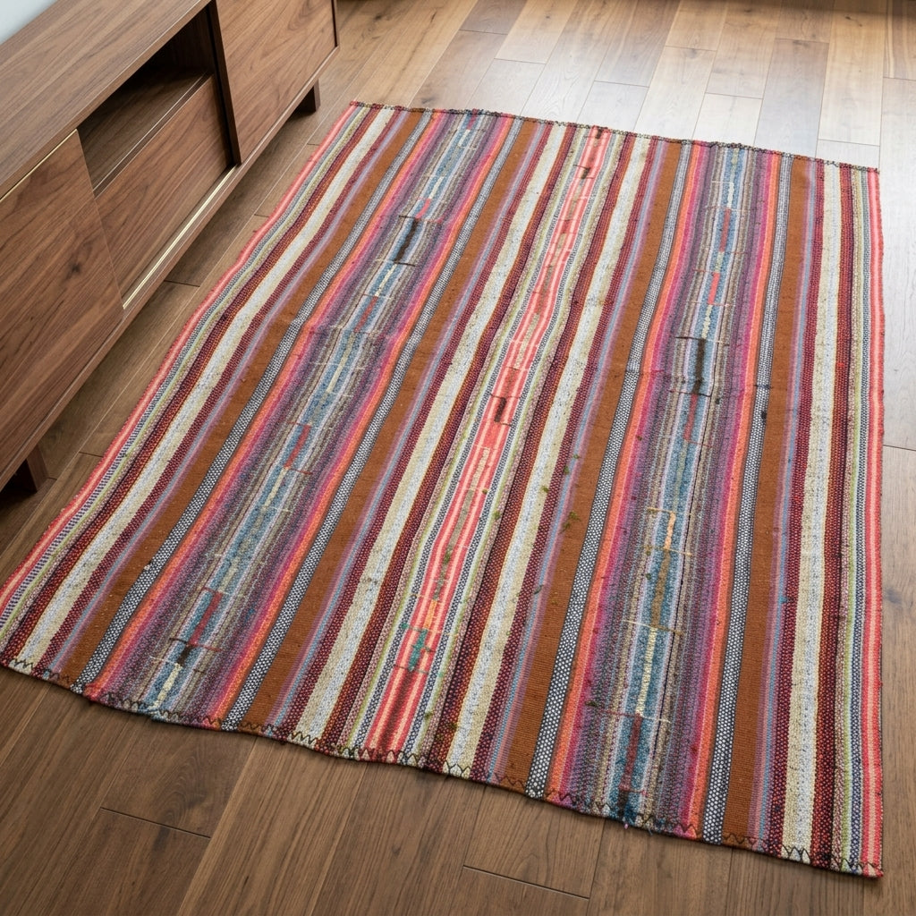 Striped pattern on the Nehirumut vintage kilim rug – handwoven flatweave in Anatolia, Turkey