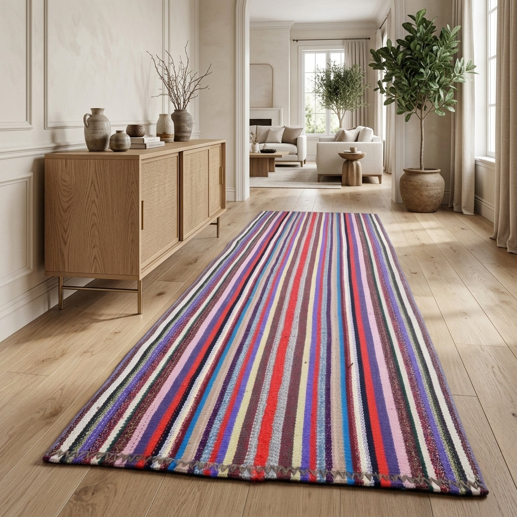 Striped pattern on the Simsad vintage kilim rug – handwoven flatweave in Anatolia, Turkey