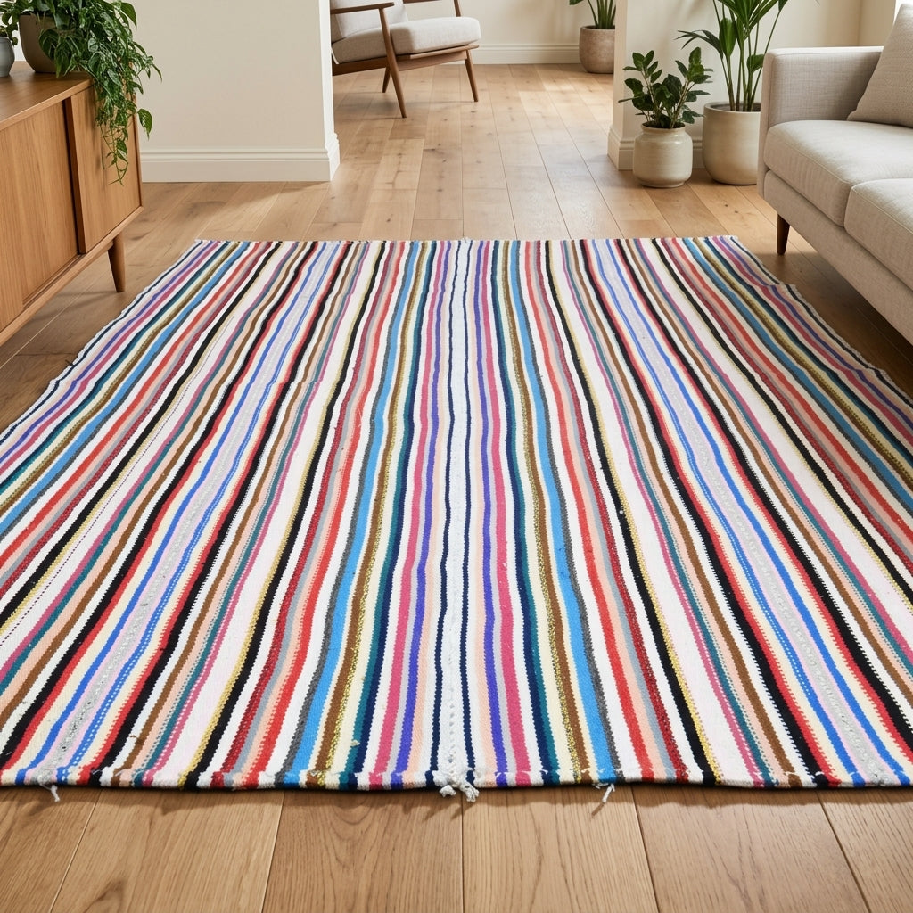 Striped pattern on the Safamelek vintage kilim rug – handwoven flatweave in Anatolia, Turkey