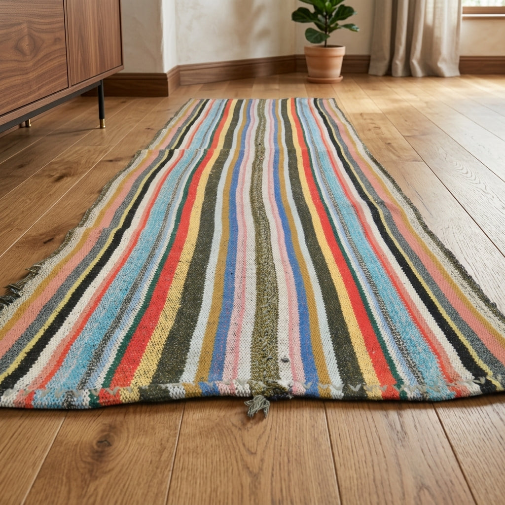 Striped pattern on the Hazanihal vintage kilim rug – handwoven flatweave in Anatolia, Turkey
