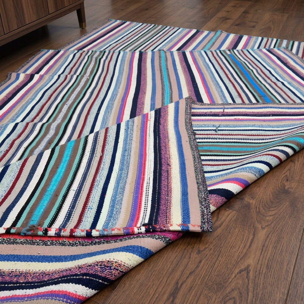 Striped pattern on the Stenocharis vintage kilim rug – handwoven flatweave in Anatolia, Turkey