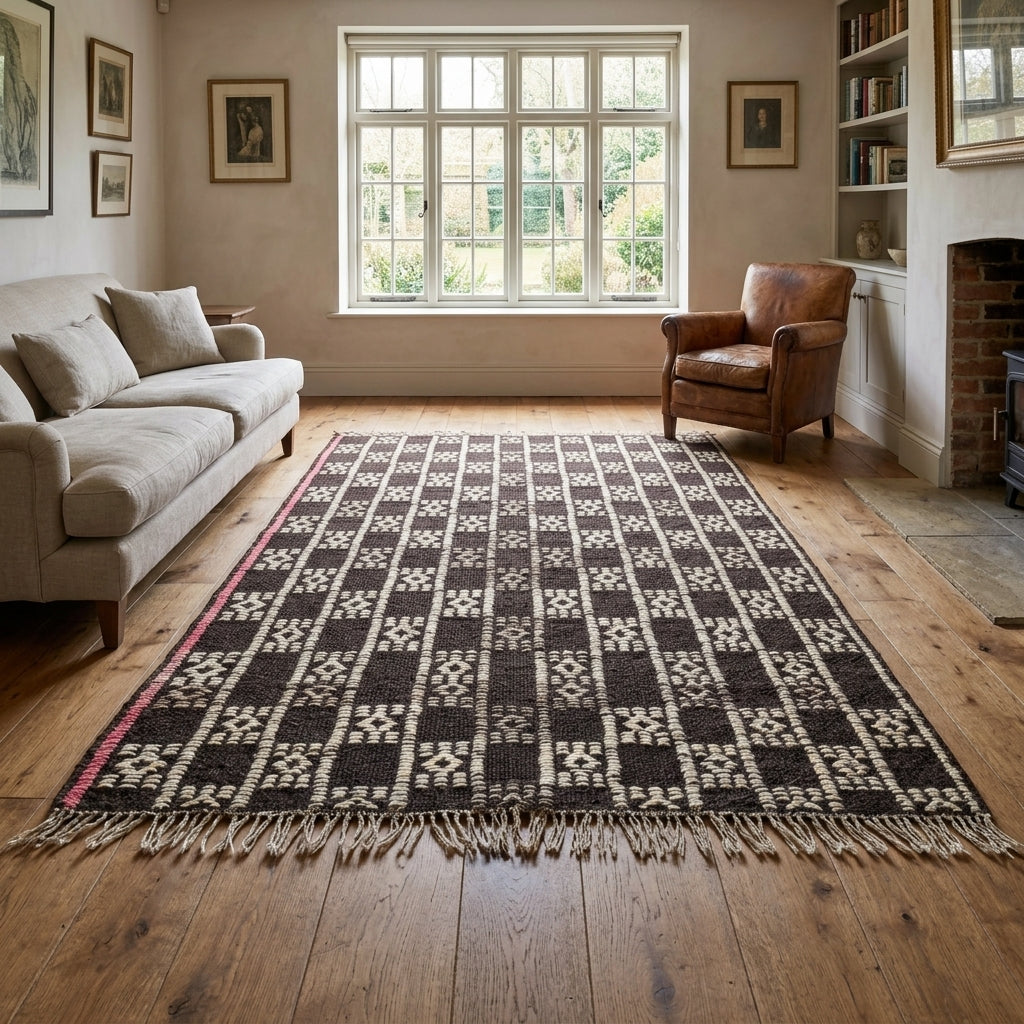 Ikat pattern on the Mercankusa vintage kilim rug – handwoven flatweave in Anatolia, Turkey