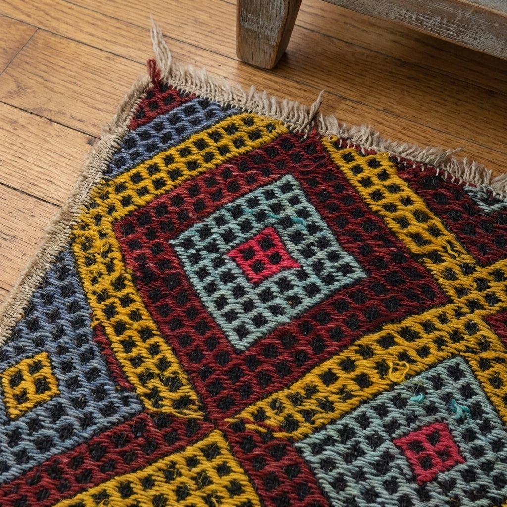 Geometric pattern on the Chrysocharis vintage kilim rug – handwoven flatweave in Anatolia, Turkey
