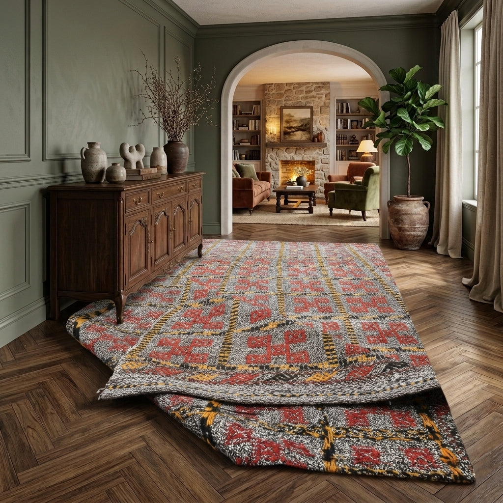 Ikat pattern on the Iantherhoe vintage kilim rug – handwoven flatweave in Anatolia, Turkey