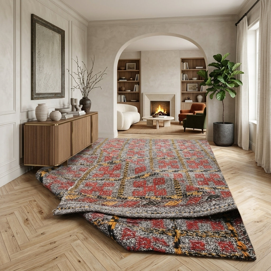 Ikat pattern on the Zeynepbahar vintage kilim rug – handwoven flatweave in Anatolia, Turkey