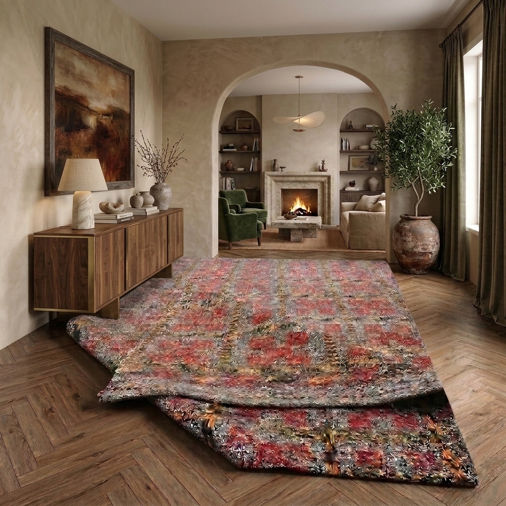 Ikat pattern on the Rukiye vintage kilim rug – handwoven flatweave in Anatolia, Turkey