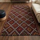 Ikat pattern on the Semaban vintage kilim rug – handwoven flatweave in Anatolia, Turkey