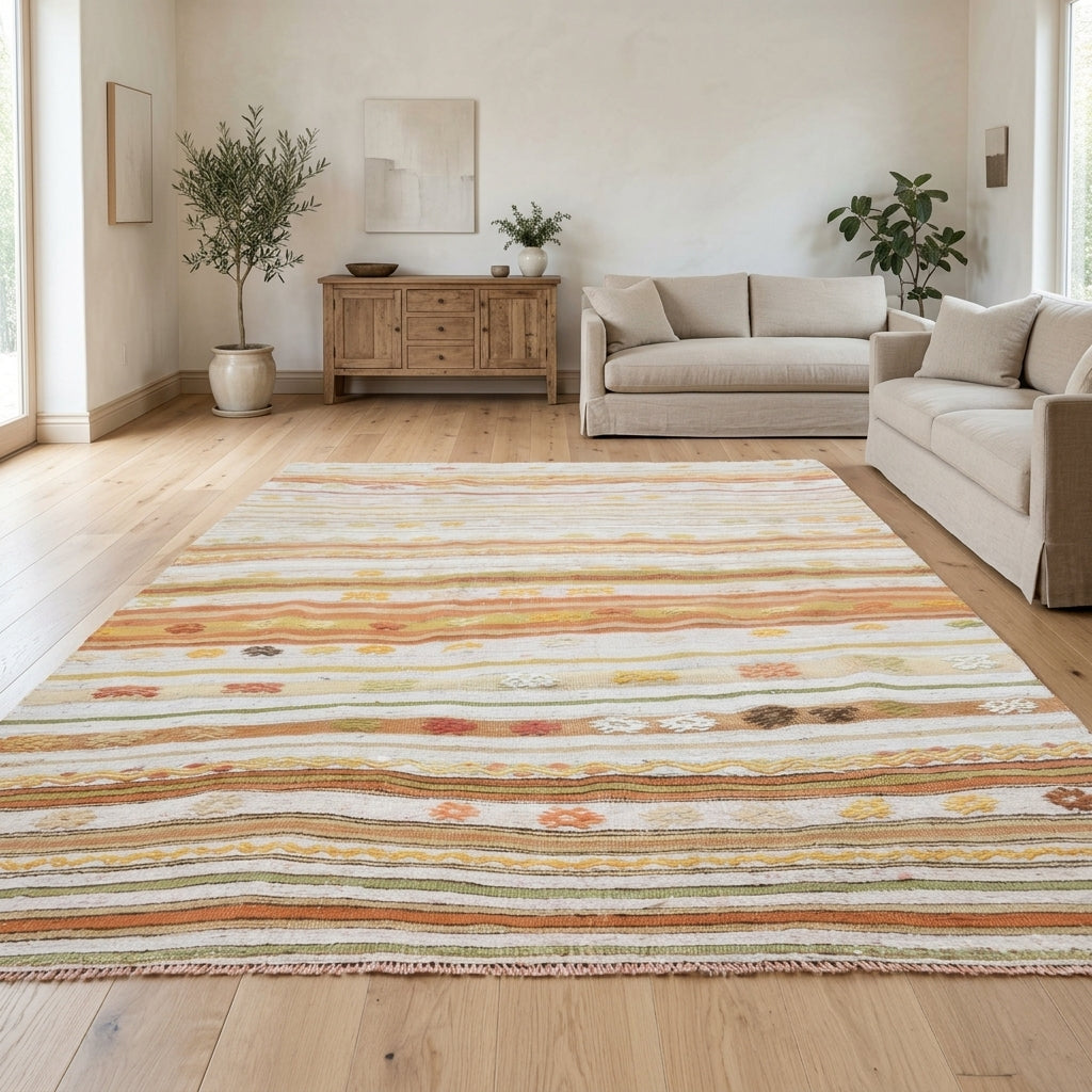 Striped pattern on the Porphyropnoe vintage kilim rug – handwoven flatweave in Anatolia, Turkey