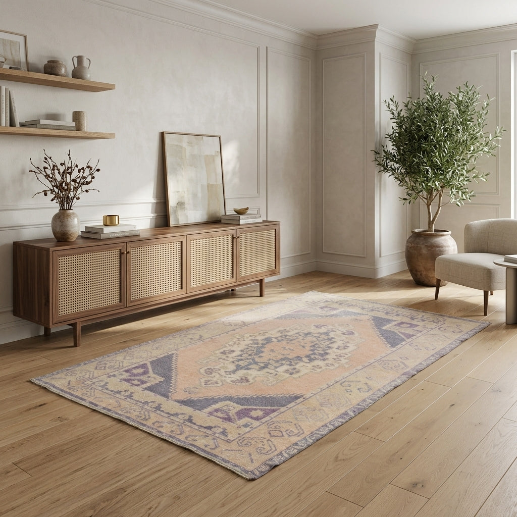 Oriental pattern on the Serinara vintage area rug – handmade in Anatolia, Turkey
