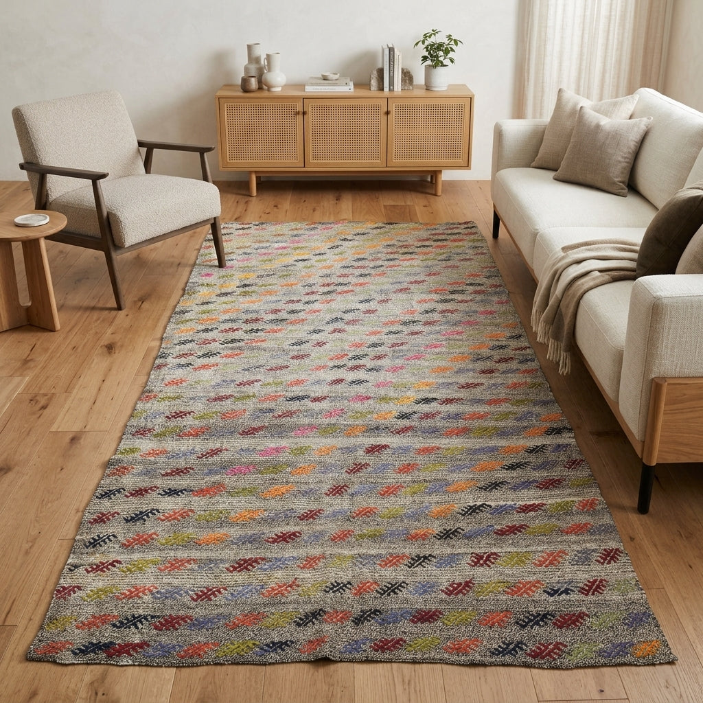 Ikat pattern on the Oykupezir vintage kilim rug – handwoven flatweave in Anatolia, Turkey