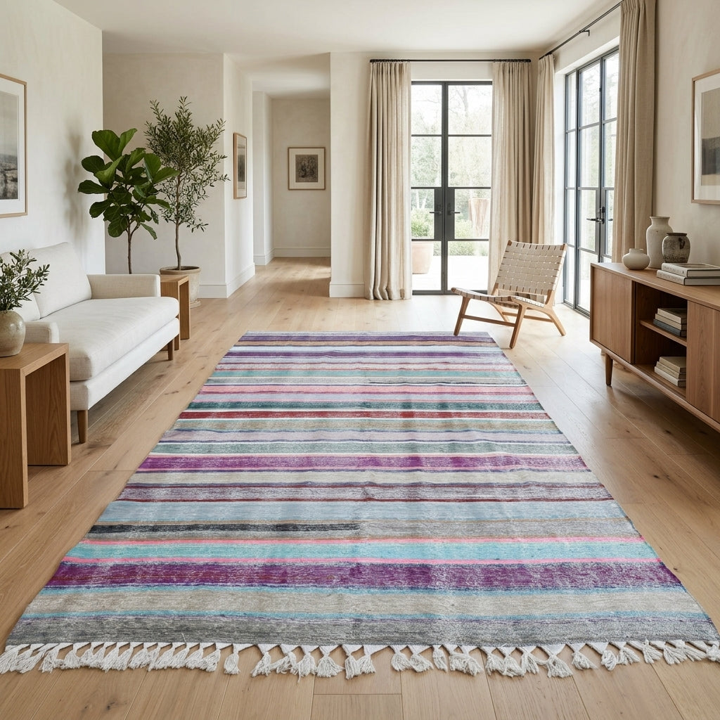 Striped pattern on the Altindeniz vintage kilim rug – handwoven flatweave in Anatolia, Turkey