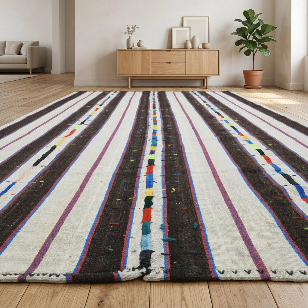 Striped pattern on the Stenochoria vintage kilim rug – handwoven flatweave in Anatolia, Turkey