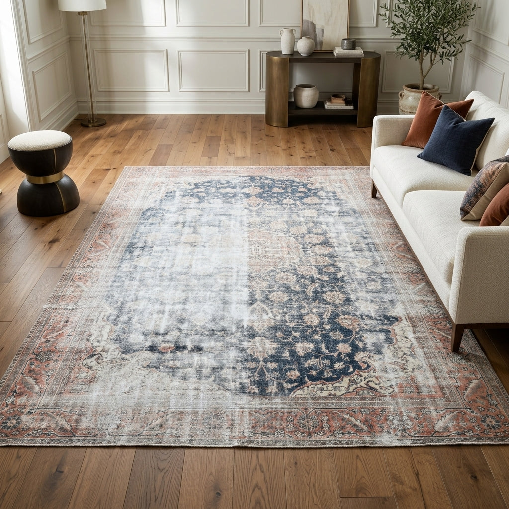Oriental pattern on the Mahgun distressed vintage area rug – handmade in Anatolia, Turkey