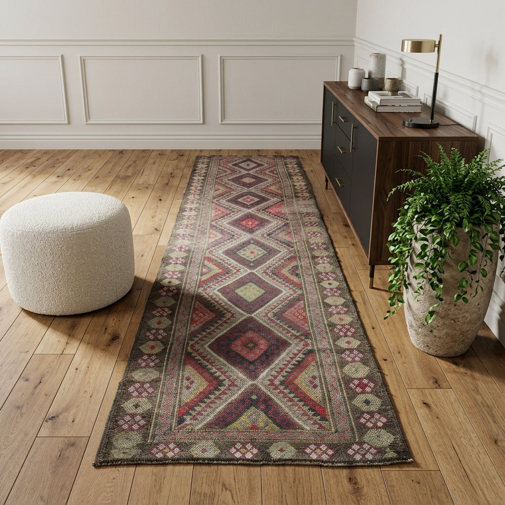 Ikat pattern on the Fatma vintage runner rug – handmade in Anatolia, Turkey