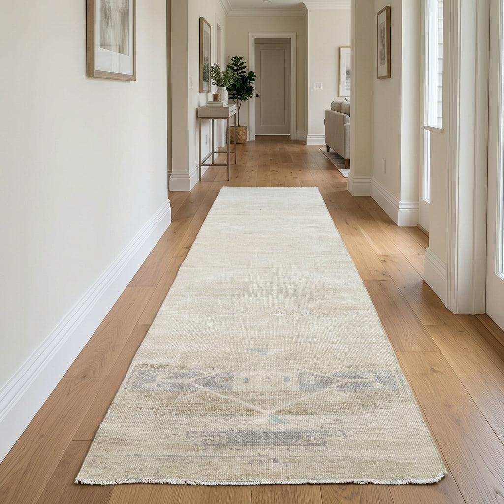 Abstract pattern on the Guher antique washed vintage runner rug – handmade in Anatolia, Turkey