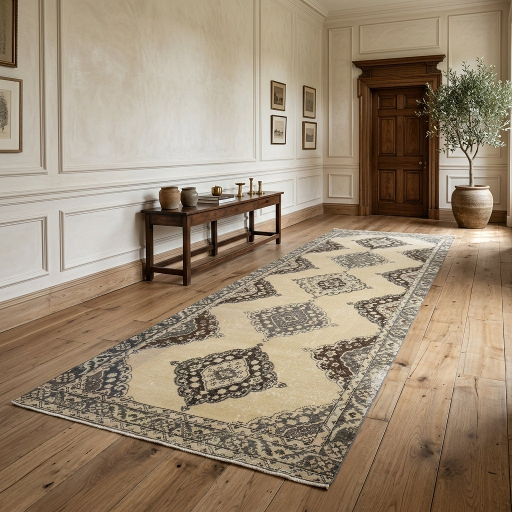 Oriental pattern on the Glykokrateia vintage runner rug – handmade in Anatolia, Turkey