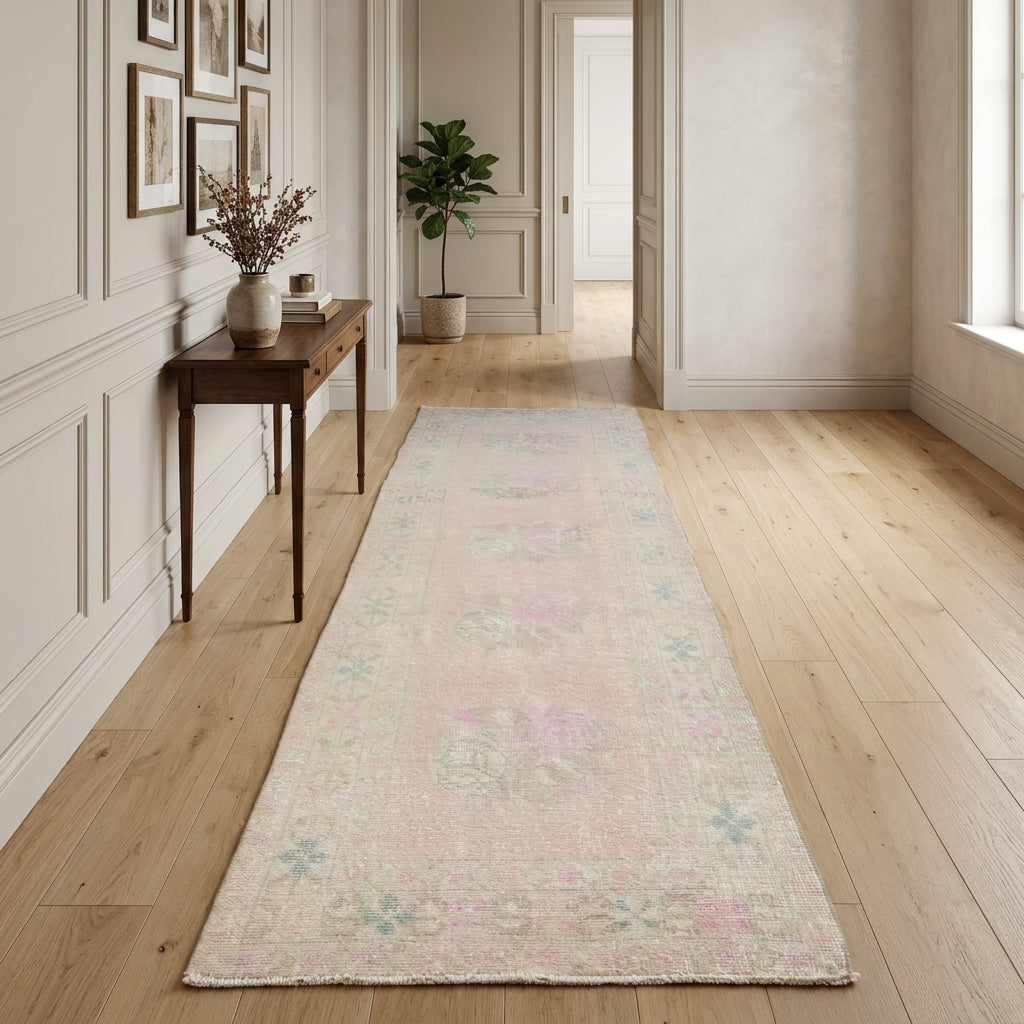 Oriental pattern on the Galenopheme antique washed vintage runner rug – handmade in Anatolia, Turkey