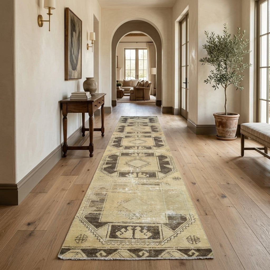 Geometric pattern on the Firuzpezir vintage runner rug – handmade in Anatolia, Turkey