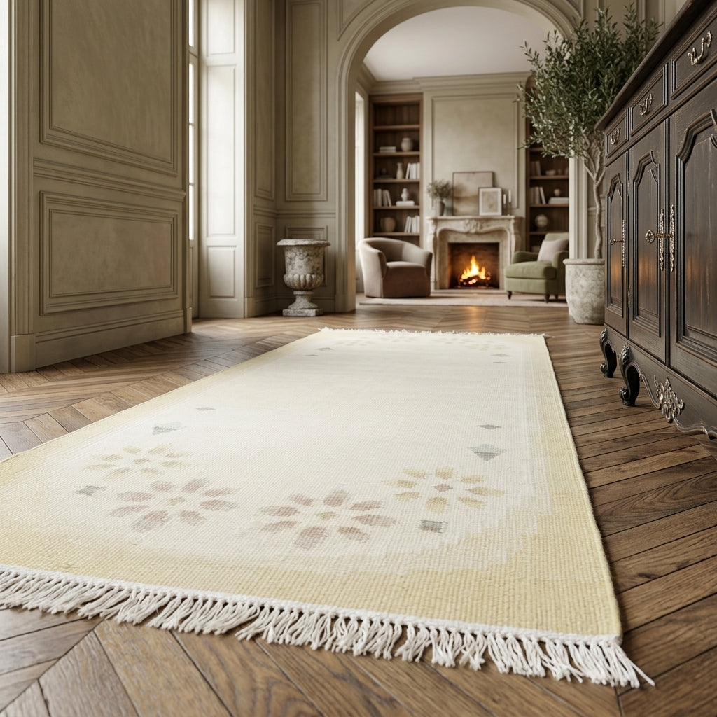 Solid pattern on the Naeanome vintage kilim rug – handwoven flatweave in Anatolia, Turkey