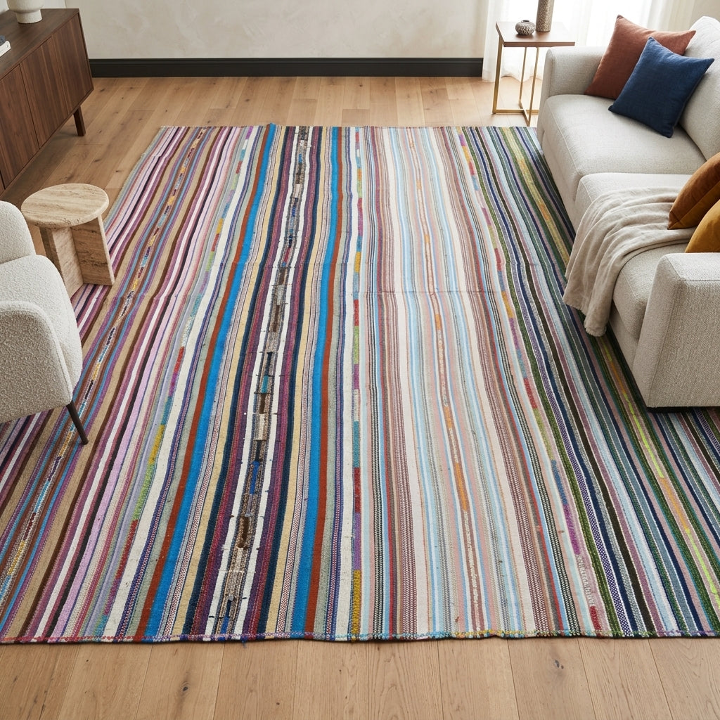 Striped pattern on the Melekgul vintage kilim rug – handwoven flatweave in Anatolia, Turkey