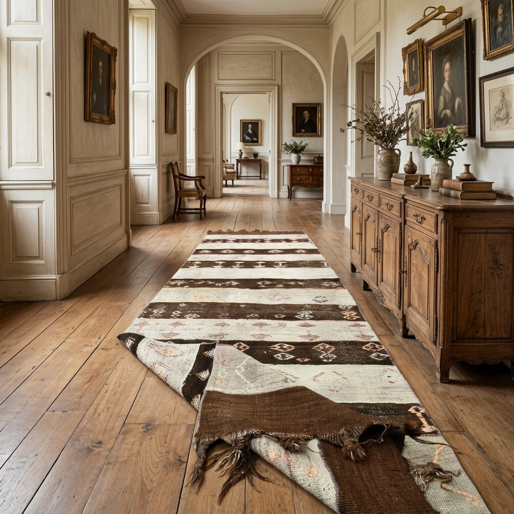 Striped pattern on the Incilale vintage kilim rug – handwoven flatweave in Anatolia, Turkey