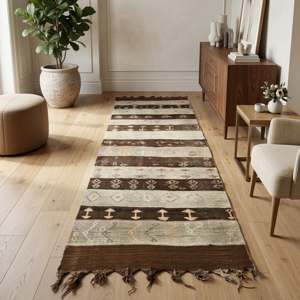 Striped pattern on the Incilale vintage kilim rug – handwoven flatweave in Anatolia, Turkey