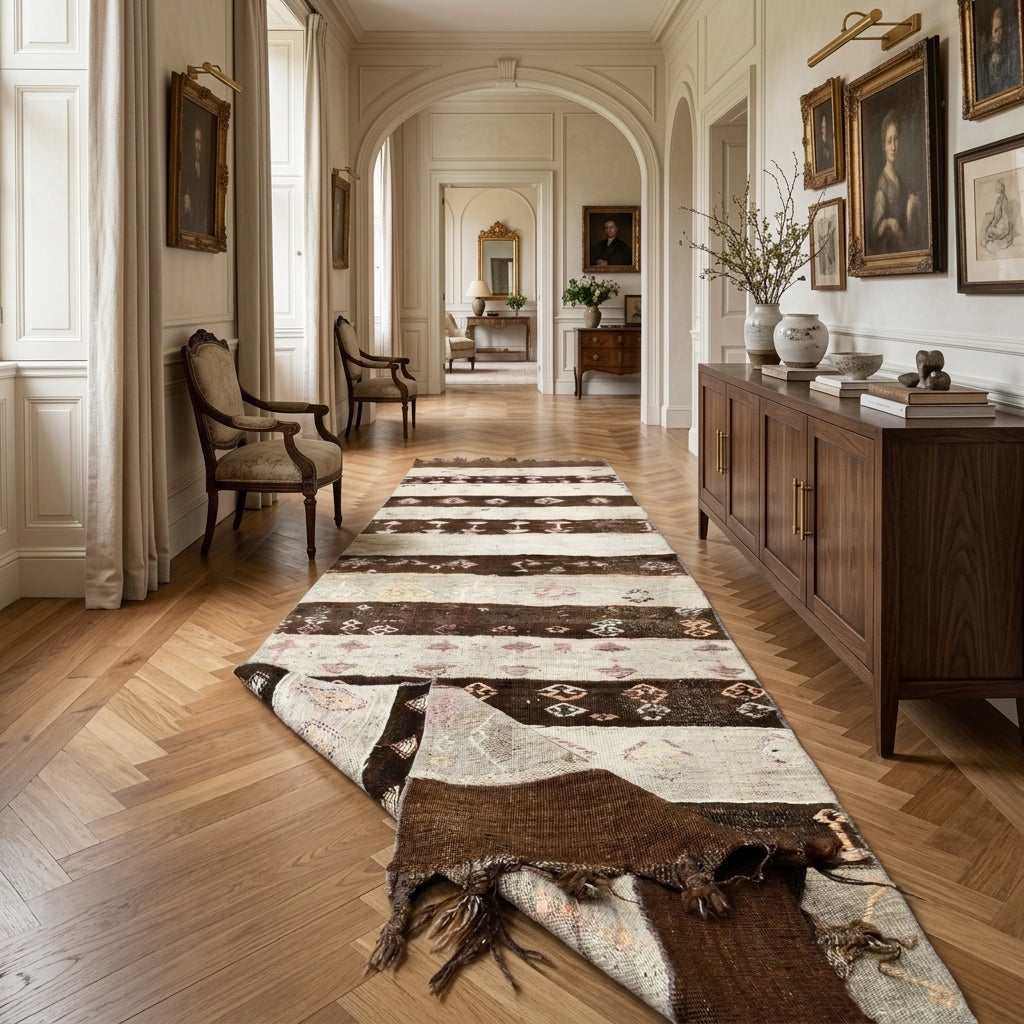 Oriental pattern on the Ihlamurpare distressed vintage area rug – handmade in Anatolia, Turkey