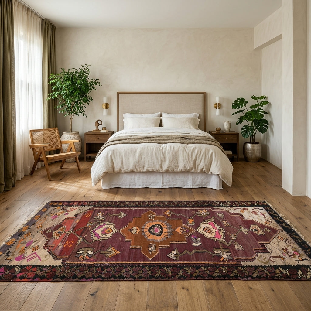 Oriental pattern on the Eulyra vintage kilim rug – handwoven flatweave in Anatolia, Turkey