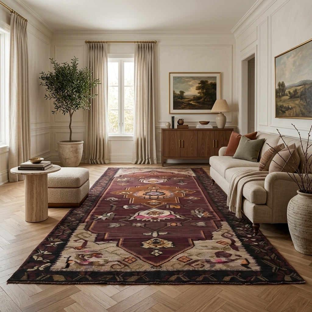 Striped pattern on the Hesperlyra vintage kilim rug – handwoven flatweave in Anatolia, Turkey