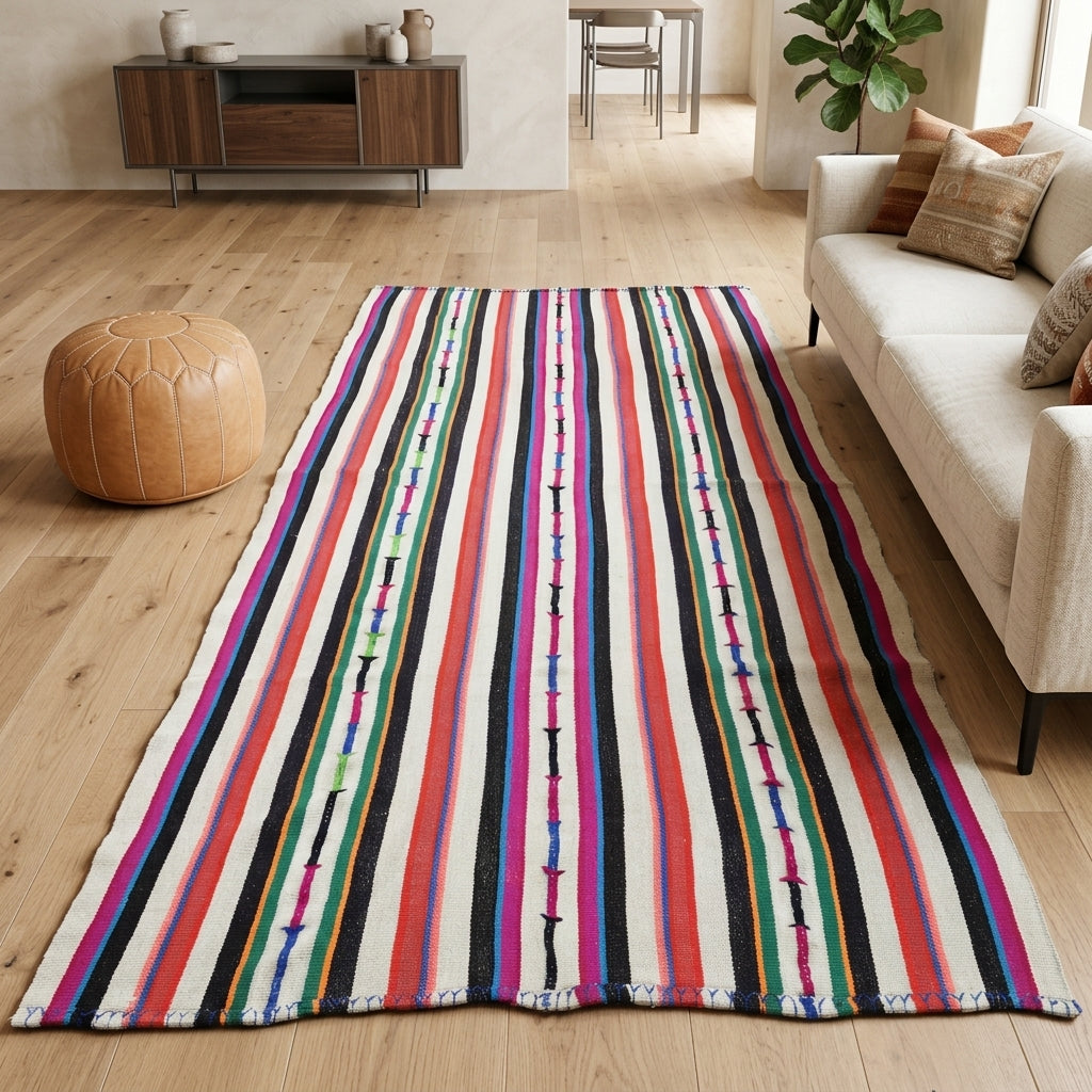 Striped pattern on the Hesperlyra vintage kilim rug – handwoven flatweave in Anatolia, Turkey