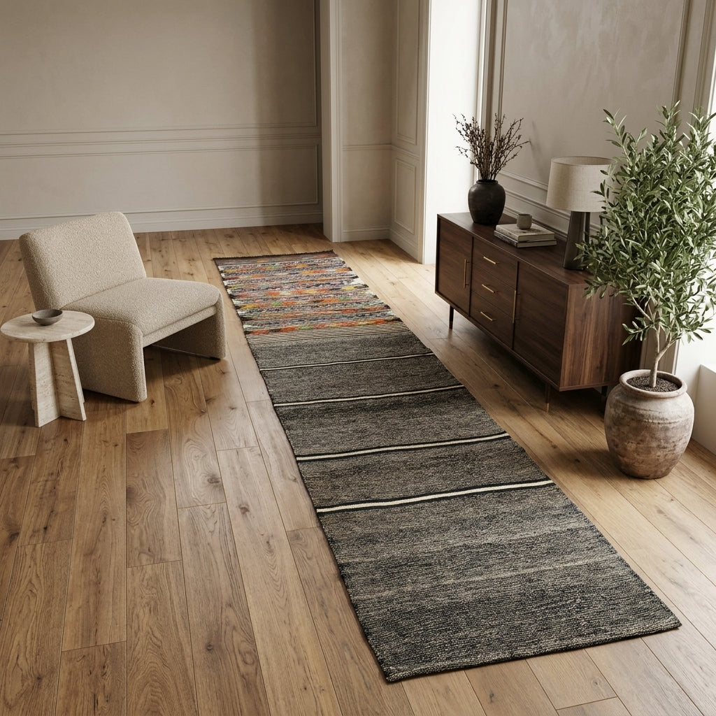 Ikat pattern on the Iliokome vintage kilim runner rug – handwoven flatweave in Anatolia, Turkey