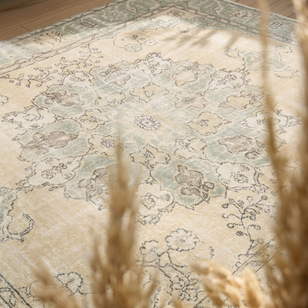 Oriental pattern on the Mahcan vintage area rug – handmade in Anatolia, Turkey