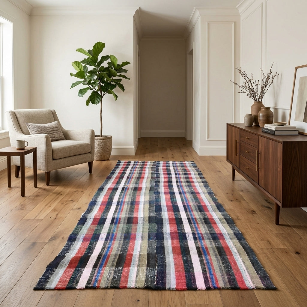 Striped pattern on the Ilgintac vintage kilim runner rug – handwoven flatweave in Anatolia, Turkey