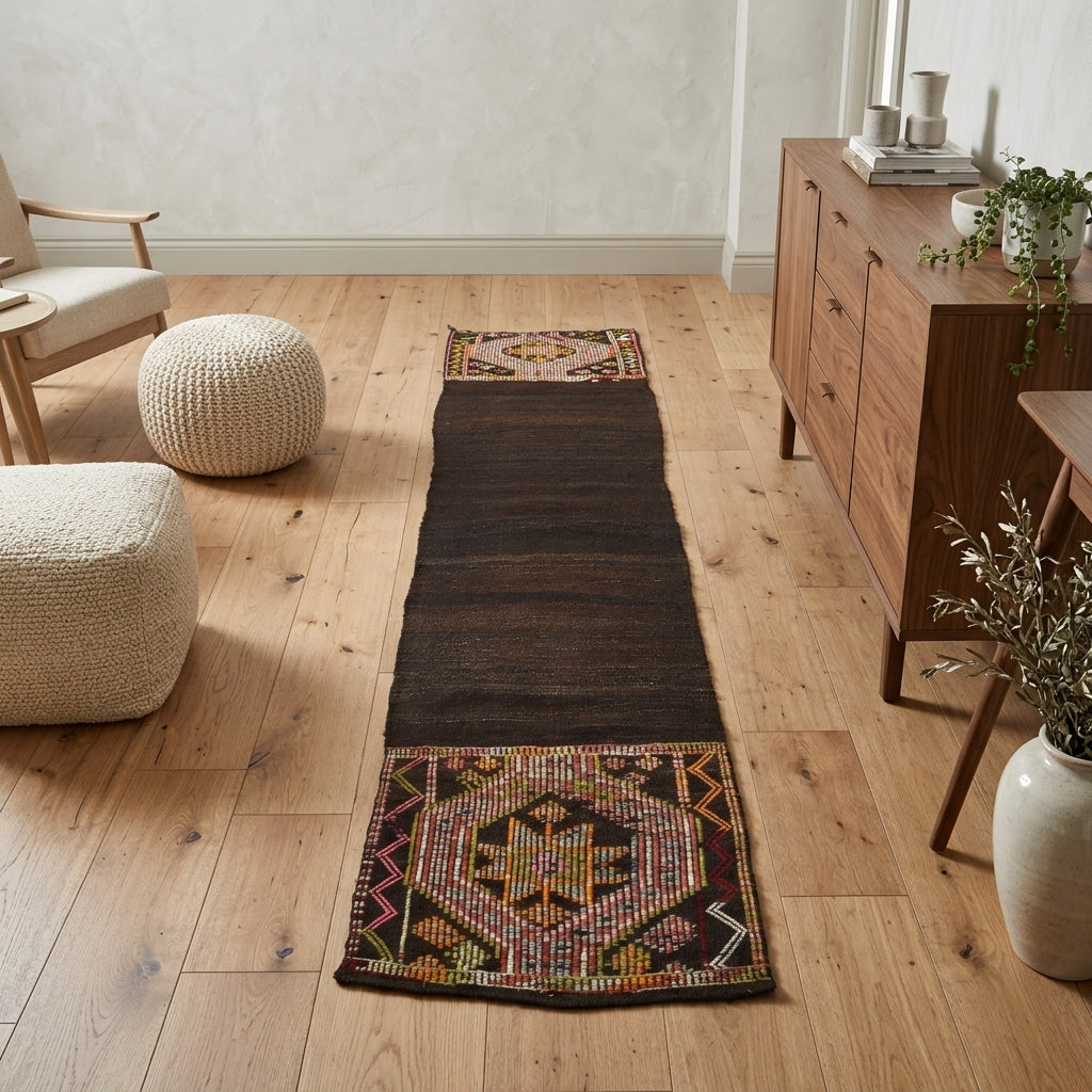 Solid pattern on the Hosyarnur vintage kilim runner rug – handwoven flatweave in Anatolia, Turkey