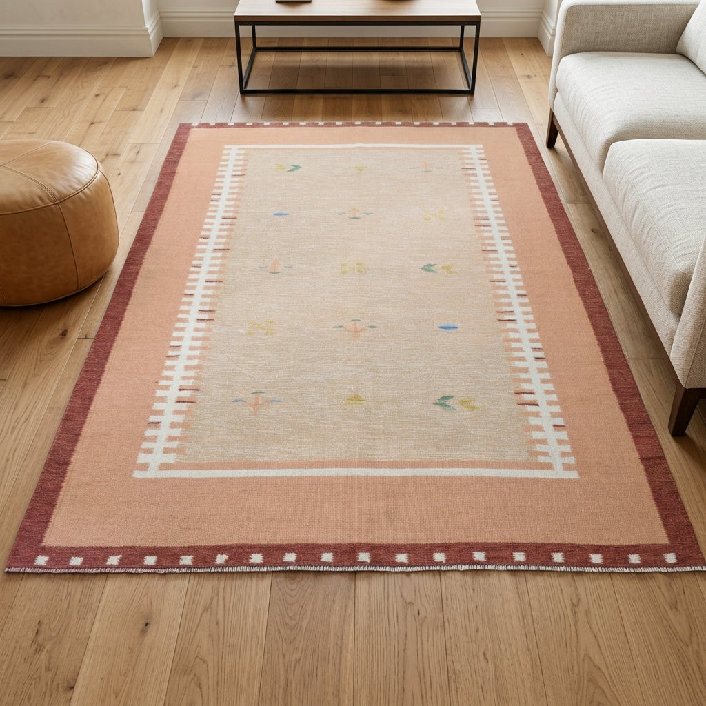 Bordered pattern on the Phemethea vintage kilim rug – handwoven flatweave in Anatolia, Turkey