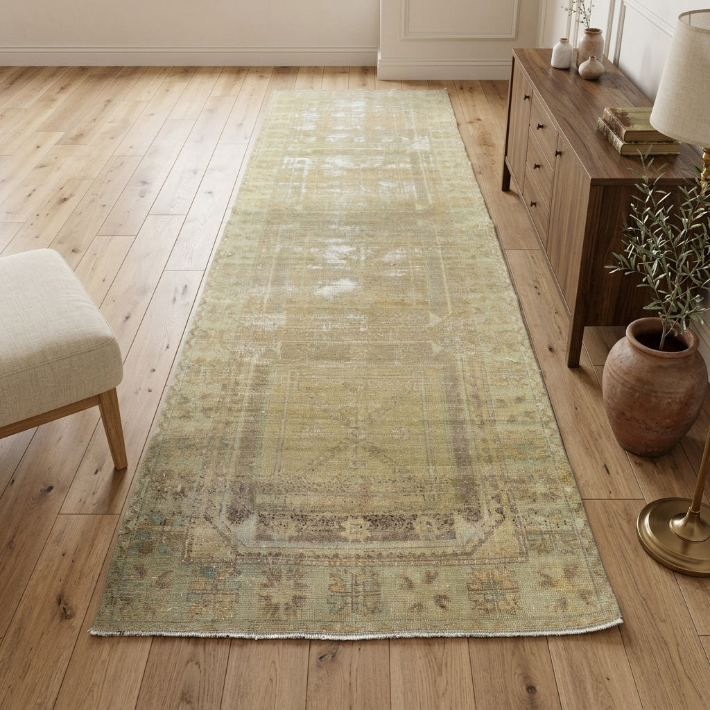 Abstract pattern on the Erasithalia antique washed vintage runner rug – handmade in Anatolia, Turkey