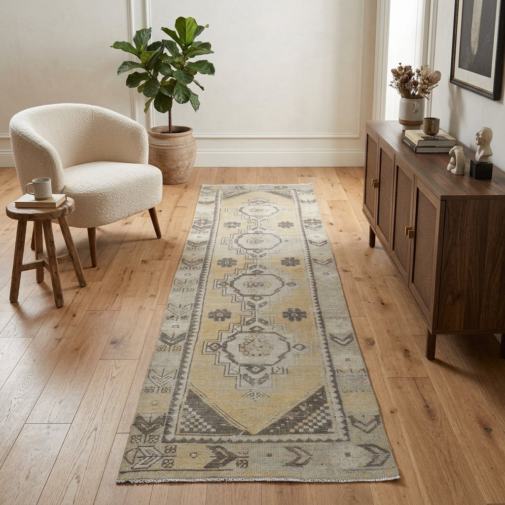 Oriental pattern on the Erasiphile vintage runner rug – handmade in Anatolia, Turkey