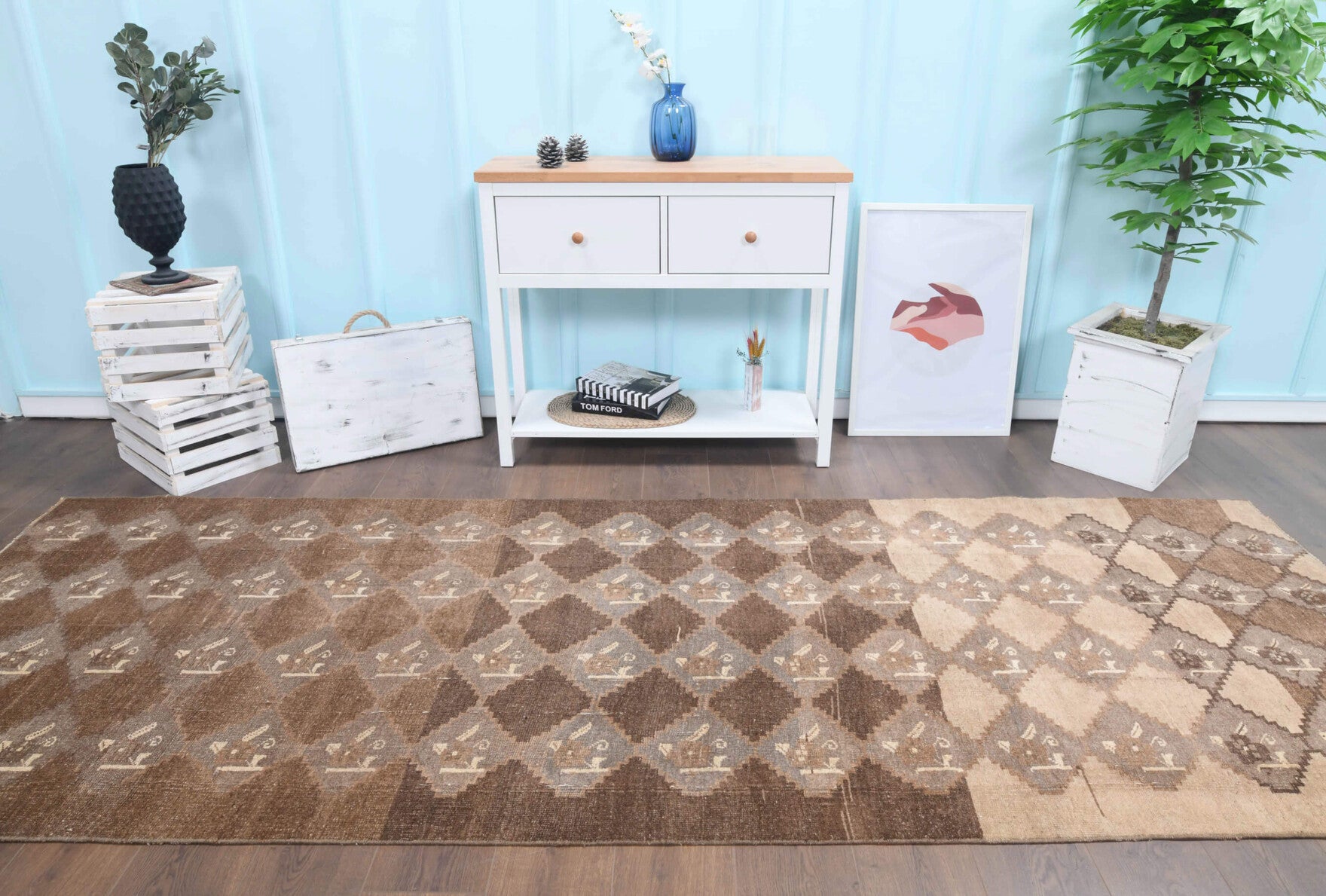Vintage Brown Flatweave Runner Rug
