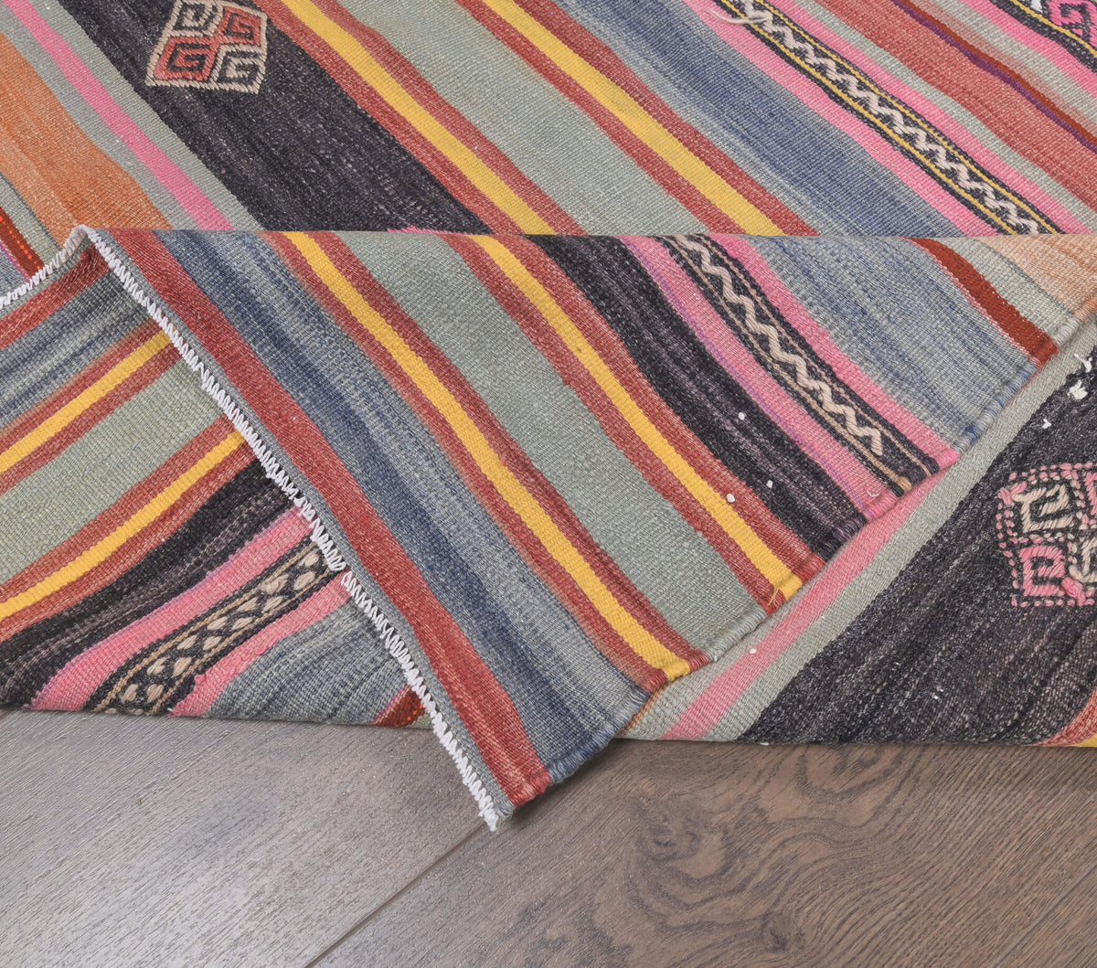 Tuncbike runner: 1960s handwoven flatweave Anatolian runner with solid motifs