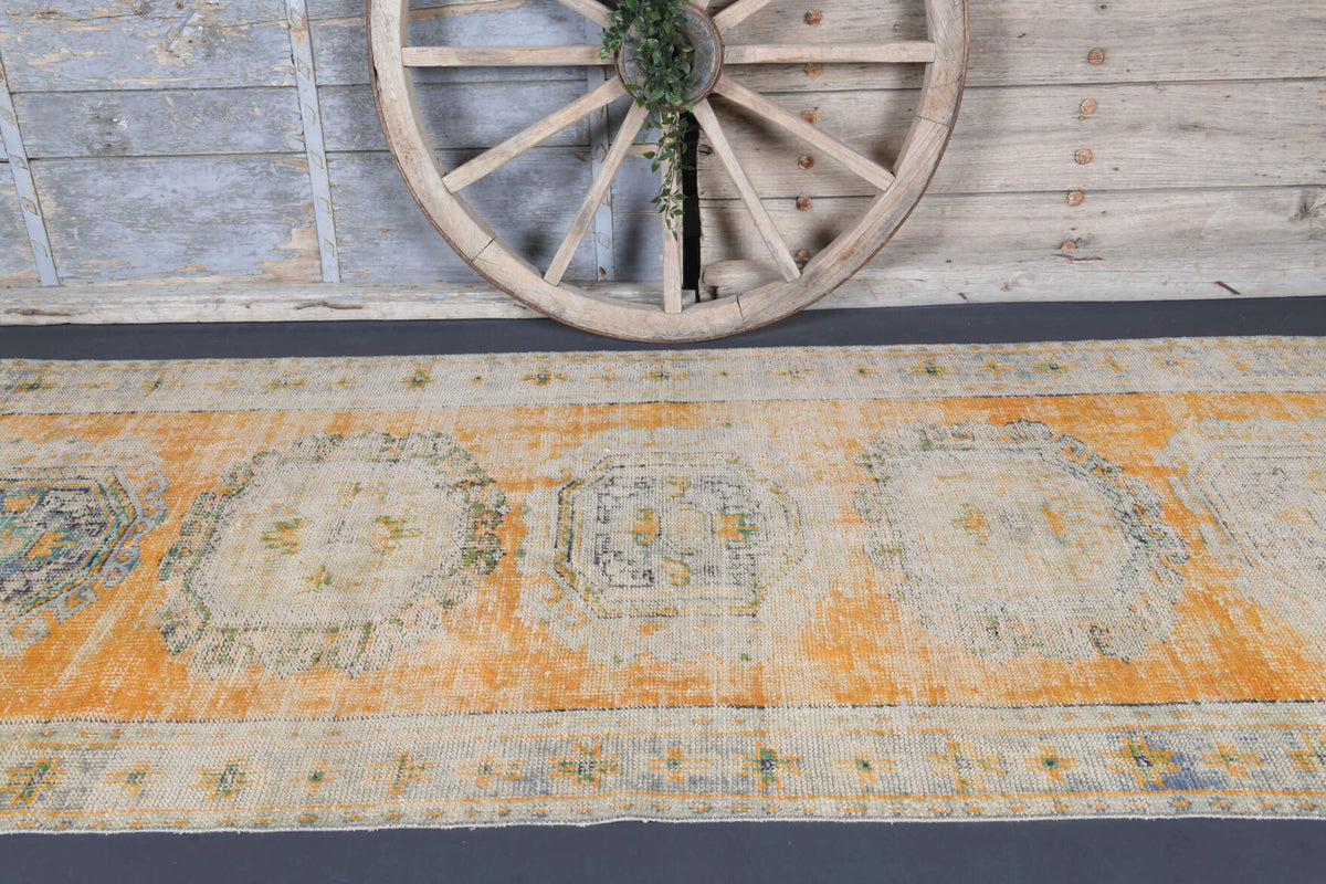 One-of-a-kind 1960s Anatolian antique washed vintage runner rug in wool, 4'3" x 10'7"