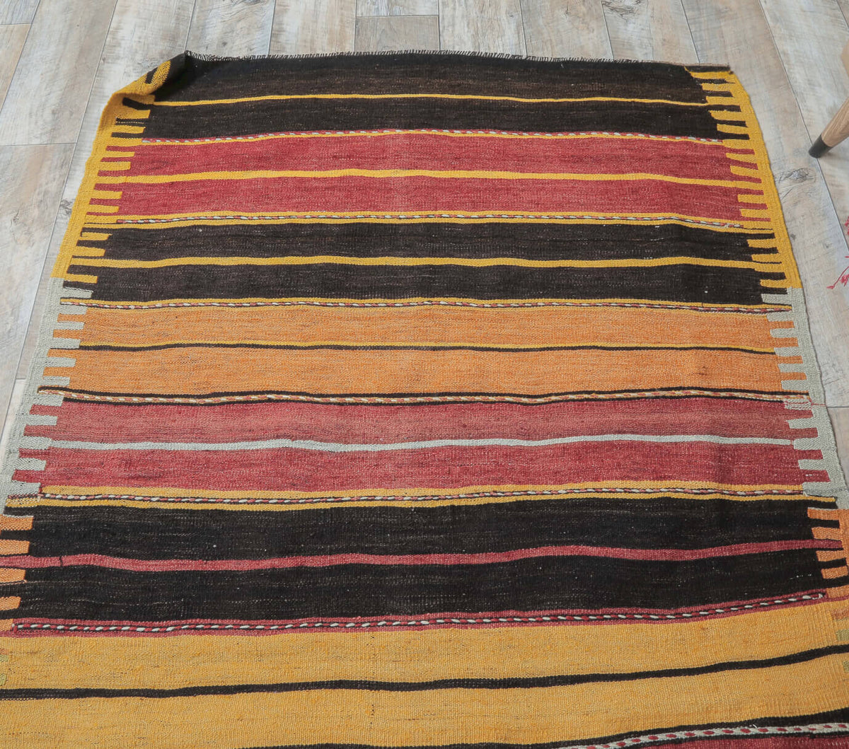 120x355 cm vintage kilim Anatolian runner rug – Naiaphyllis, flatweave, wool
