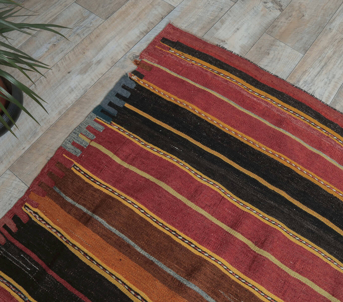 Authentic Anatolian vintage kilim runner rug (1960s) with striped design – one-of-a-kind at Fame Rugs
