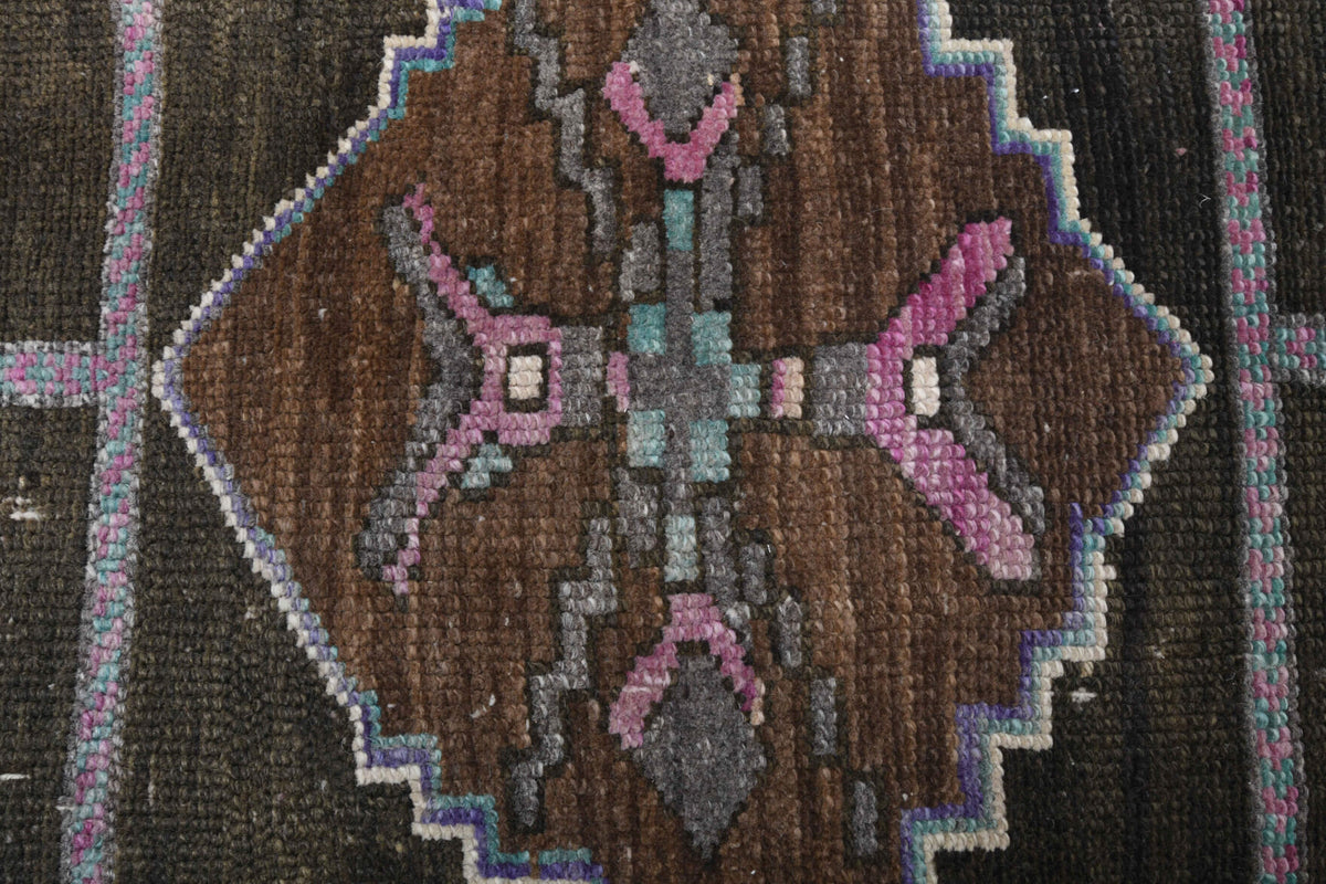 Sosiphone runner: 1970s handmade Anatolian runner with geometric motifs and cotton backing