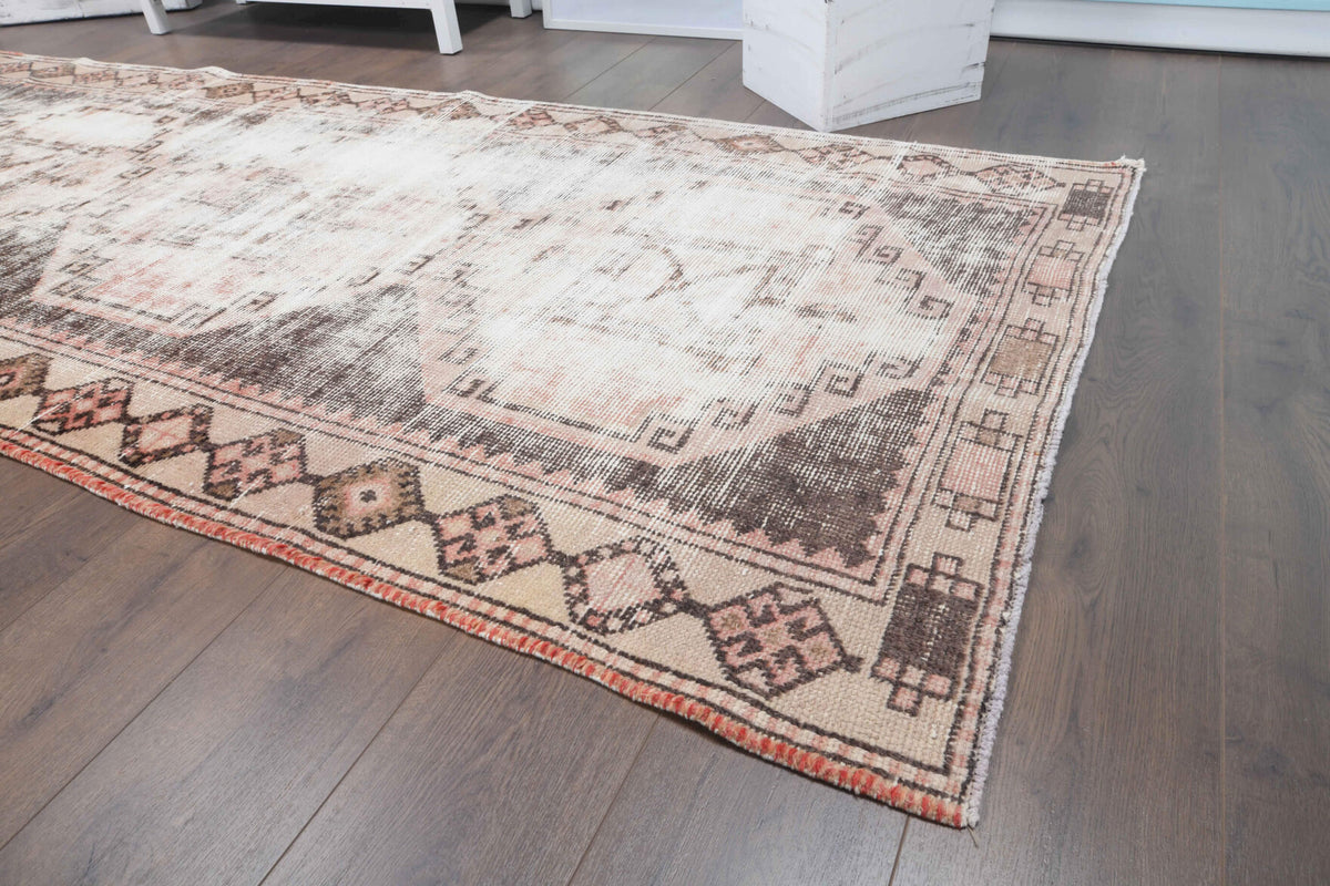 Authentic Anatolian distressed vintage runner rug (1950s) with geometric design – one-of-a-kind at Fame Rugs