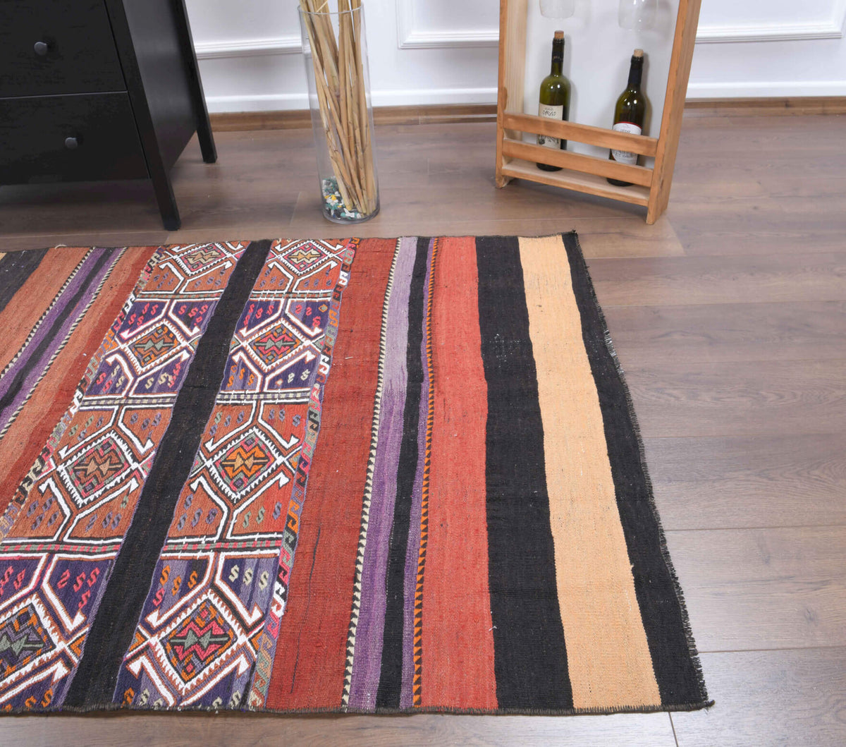 One-of-a-kind 1960s Anatolian vintage kilim rug in wool, 3'8" x 4'11"