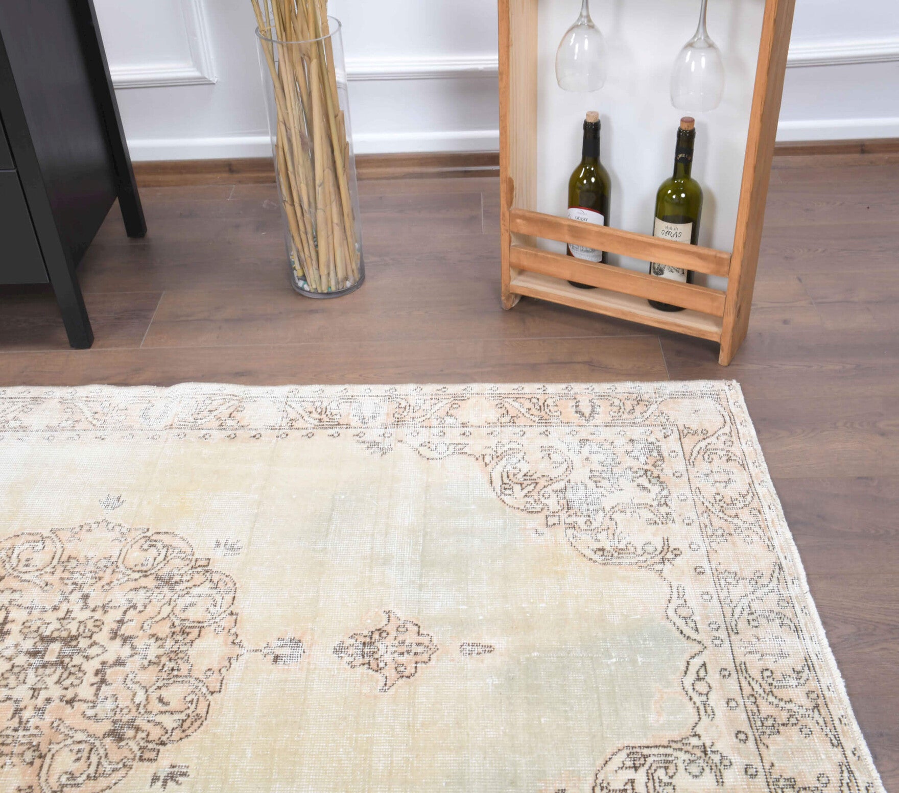Authentic Anatolian antique washed vintage area rug (1970s) with oriental design – one-of-a-kind at Fame Rugs