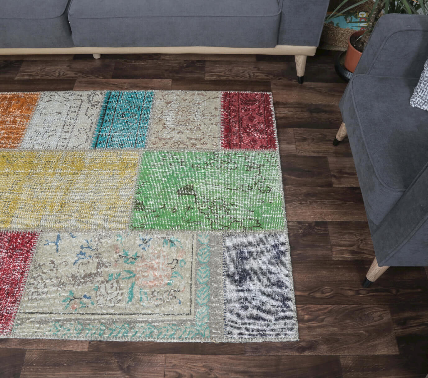 One-of-a-kind 1970s Anatolian vintage patchwork area rug in wool, 3'11" x 6'