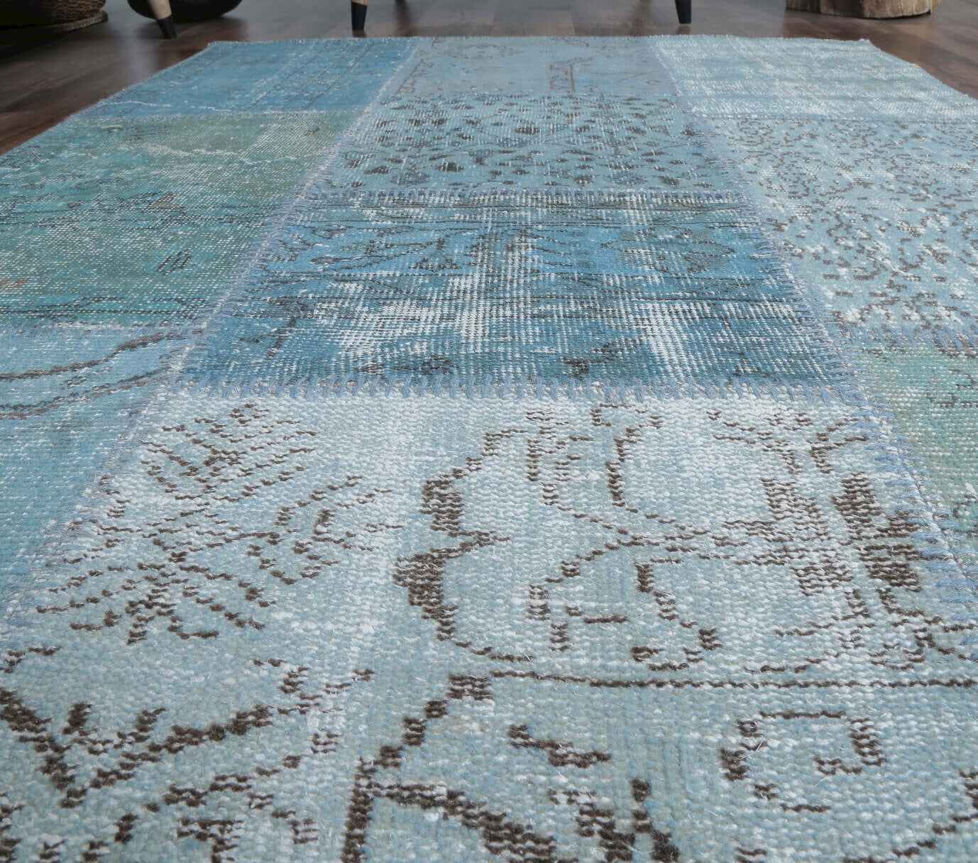 120x179 cm vintage patchwork Anatolian area rug – Hesperkome, low pile, wool